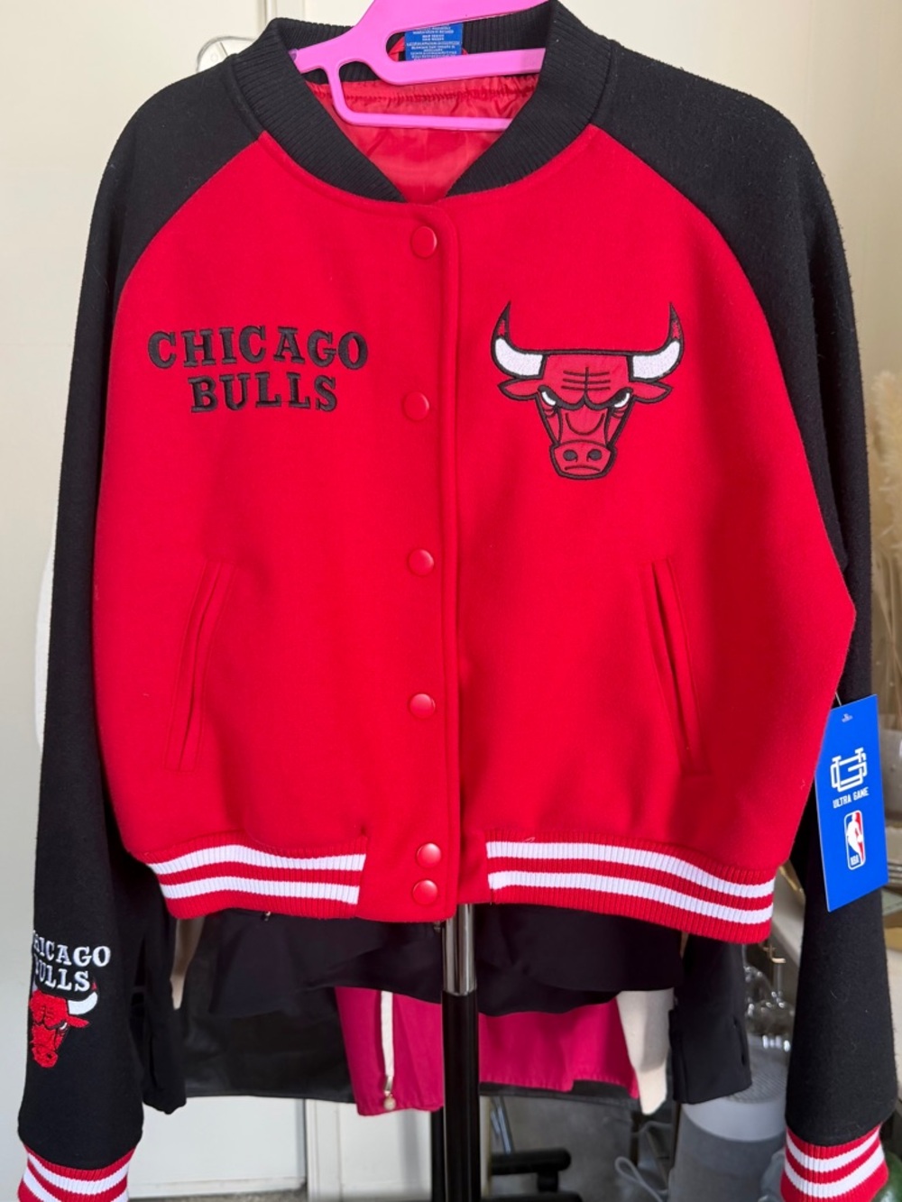 NBA Chicago Bulls Red and Black Varsity Jacket